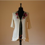 C051 Cotton Cardi Frill + Bamber Crochet Flowers Short Sleave Elbow Length